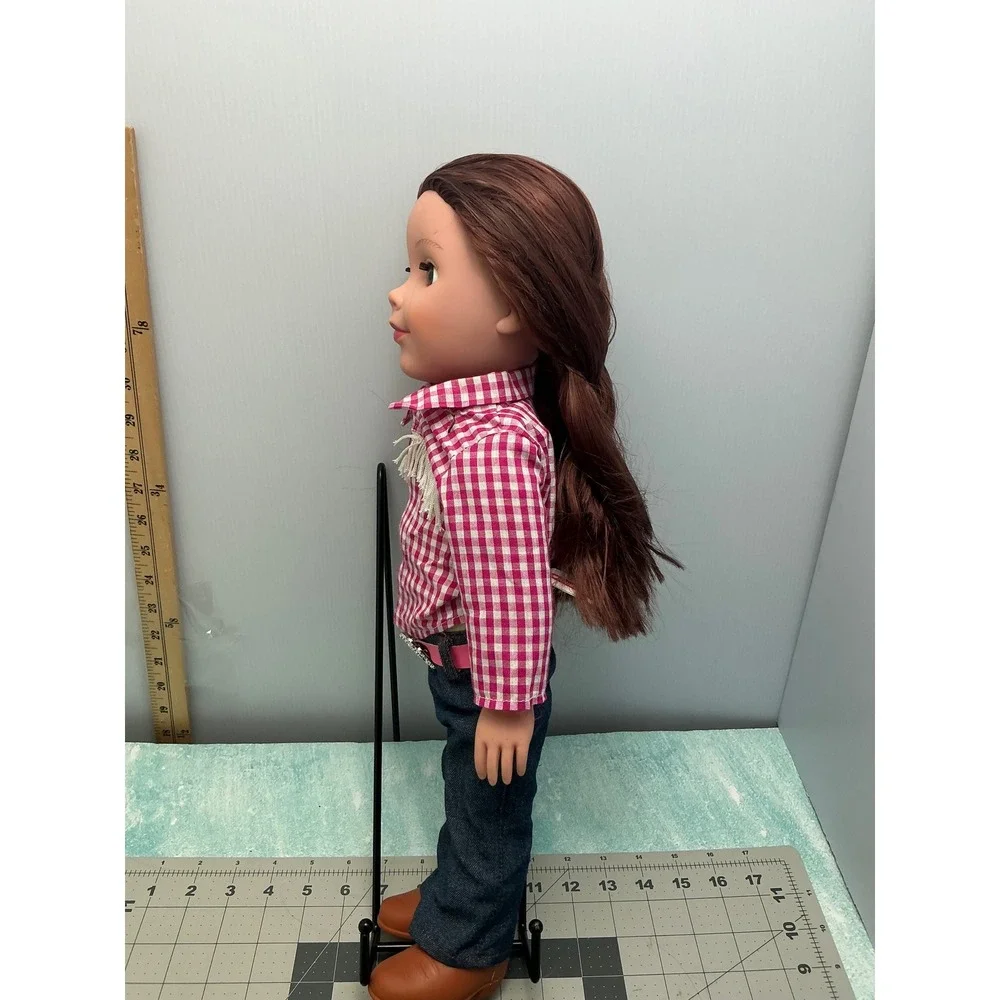 Journey Girl 18 inch Doll Brunette Brown Eye Pink Gingham Western Cowgirl Outfit